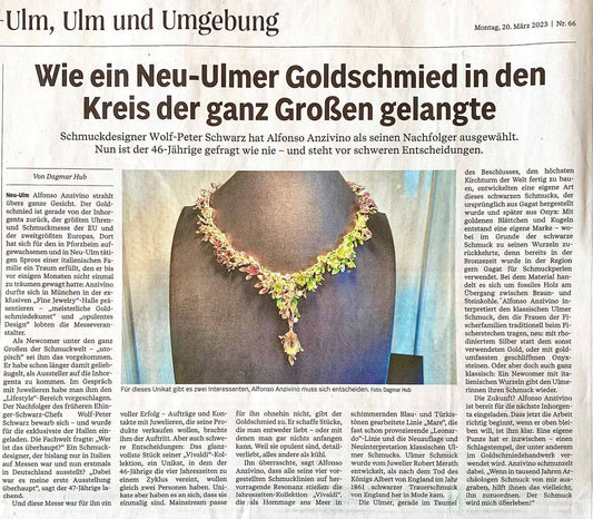 Lokalzeitung berichtet über meine Goldschmiedekunst und Erfolge auf der Inhorgenta